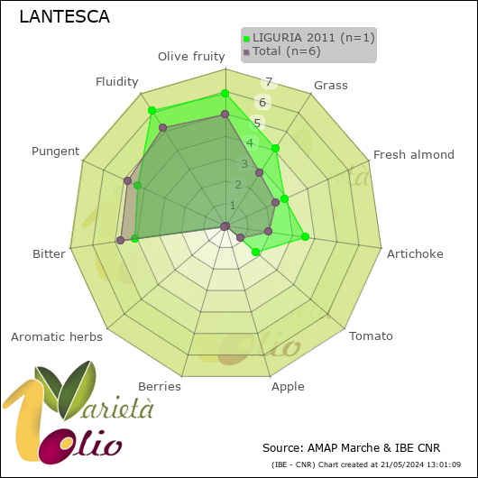 Profilo sensoriale medio della cultivar  LIGURIA 2011
